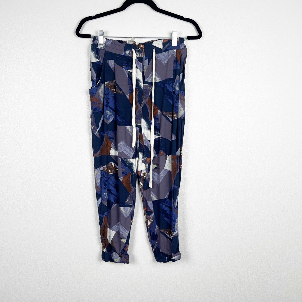 Wilfred Aritzia Women Blue Geometric Print Cropped Pants Elastic Waist XS